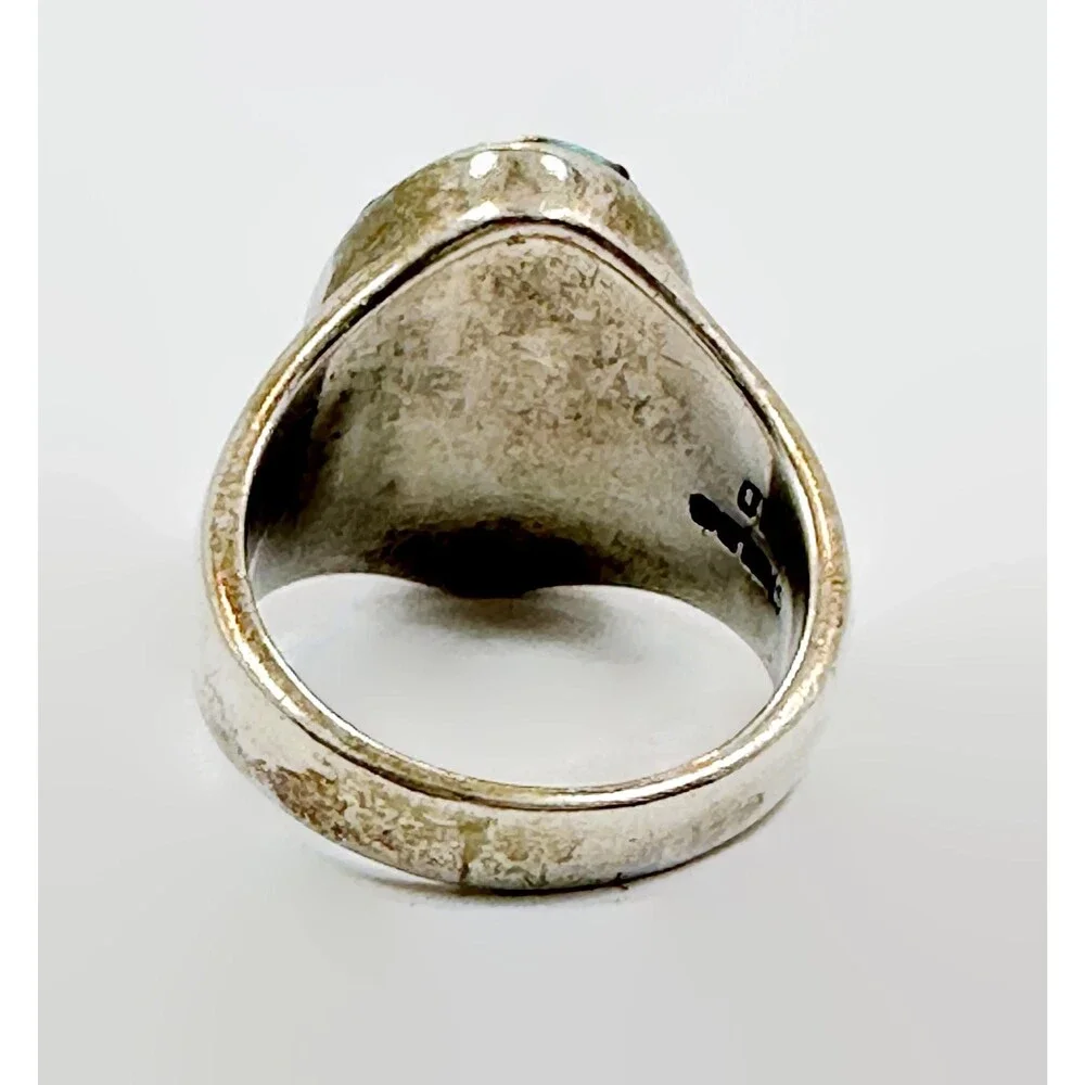 Vintage Zuni Opal & Black Onyx Inlaid Sterling Silver Ring, Size 11